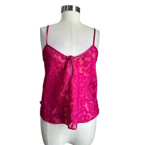 VTG 90s Sheer Hot Pink Floral Keyhole Cami Y2K Romantic Tank Sz S
